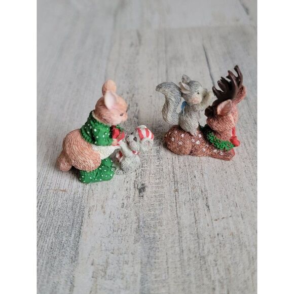 Enesco 1991 Xmas mini reindeer squirrel kangaroo mouse Xmas Village accessory se - Picture 3 of 5